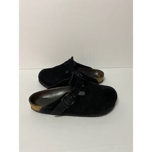BIRKENSTOCK Womens Black Suede Boston Soft Footbed 38 Wide Well Loved Comfy